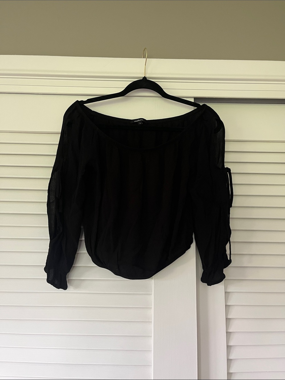 Black Women's Off-Shoulder Blouse - Lightweight Long Sleeve Top